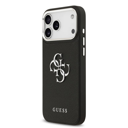 iPhone 17 Pro Max Kılıf Guess Orijinal Lisanslı Metal Kamera Çerçeveli Metal Büyük 4G ve Yazı Logolu PU Deri Kılıf