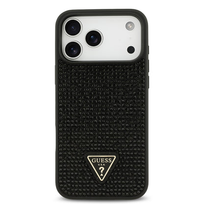 iPhone 17 Pro Max Kılıf Guess Orijinal Lisanslı Taşlı Arka Yüzey Üçgen Logolu Kılıf