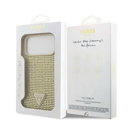iPhone 17 Pro Max Kılıf Guess Orijinal Lisanslı Taşlı Arka Yüzey Üçgen Logolu Kılıf