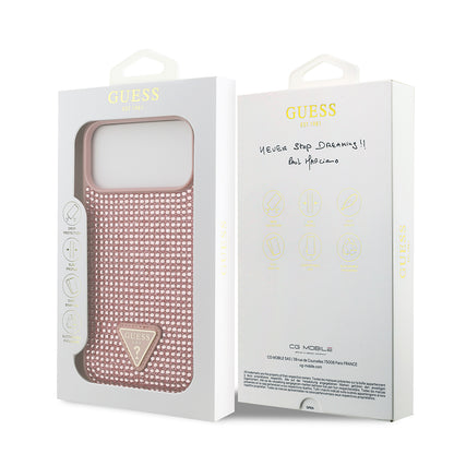 iPhone 17 Pro Max Kılıf Guess Orijinal Lisanslı Taşlı Arka Yüzey Üçgen Logolu Kılıf
