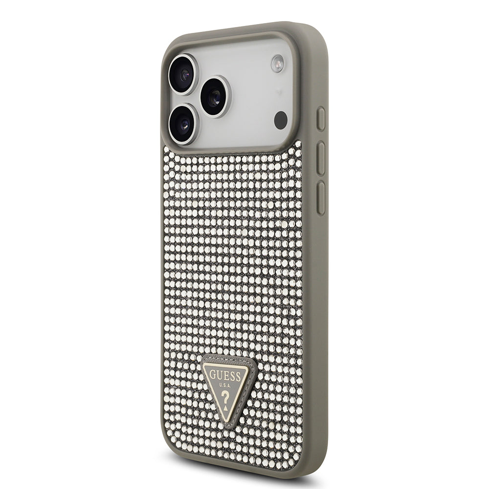 iPhone 17 Pro Max Kılıf Guess Orijinal Lisanslı Taşlı Arka Yüzey Üçgen Logolu Kılıf