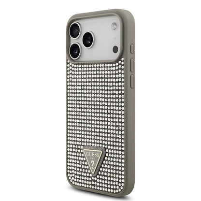 iPhone 17 Pro Max Kılıf Guess Orijinal Lisanslı Taşlı Arka Yüzey Üçgen Logolu Kılıf