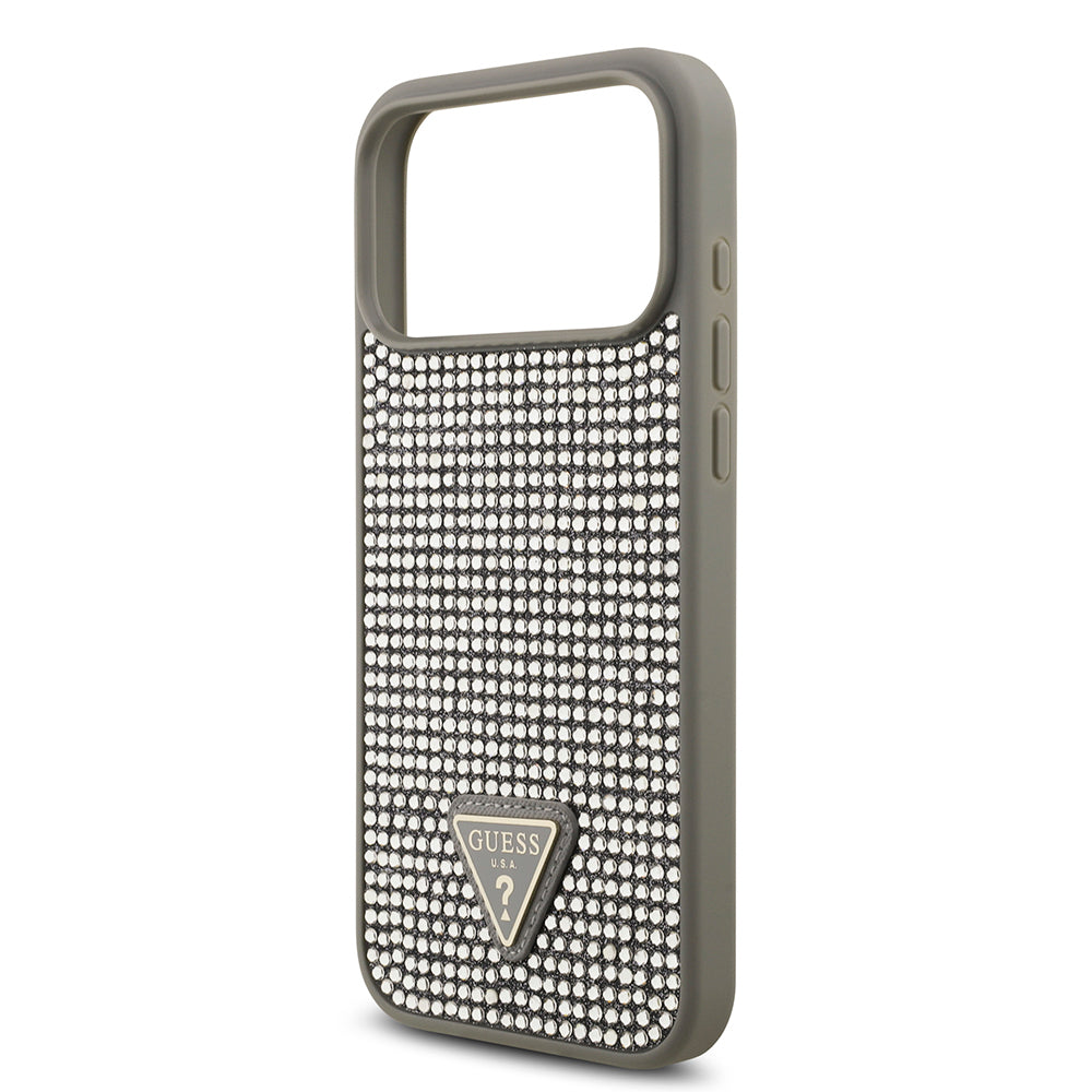 iPhone 17 Pro Max Kılıf Guess Orijinal Lisanslı Taşlı Arka Yüzey Üçgen Logolu Kılıf