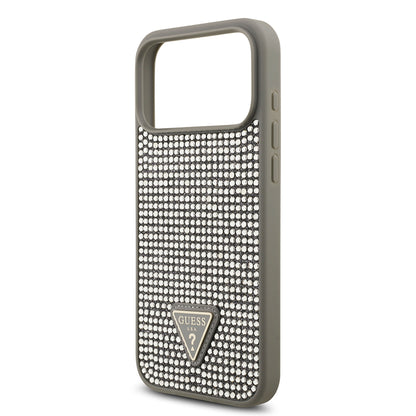 iPhone 17 Pro Max Kılıf Guess Orijinal Lisanslı Taşlı Arka Yüzey Üçgen Logolu Kılıf