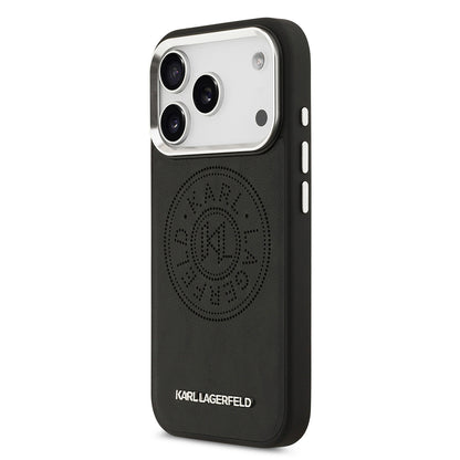 iPhone 17 Pro Max Kılıf Karl Lagerfeld Orijinal Lisanslı M-safe Şarj Özellikli Delikli Tasarım Metal Logolu PU Deri Kılıf