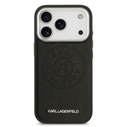 iPhone 17 Pro Max Kılıf Karl Lagerfeld Orijinal Lisanslı M-safe Şarj Özellikli Delikli Tasarım Metal Logolu PU Deri Kılıf