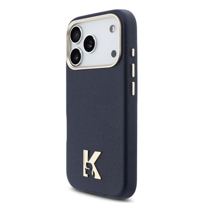 iPhone 17 Pro Max Kılıf Karl Lagerfeld Orijinal Lisanslı M-safe Şarj Özellikli Gold Kamera Çerçeveli KHEAD Metal Logolu PU Deri Kılıf