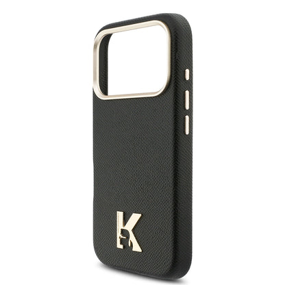 iPhone 17 Pro Max Kılıf Karl Lagerfeld Orijinal Lisanslı M-safe Şarj Özellikli Gold Kamera Çerçeveli KHEAD Metal Logolu PU Deri Kılıf