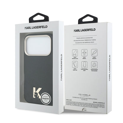 iPhone 17 Pro Max Kılıf Karl Lagerfeld Orijinal Lisanslı M-safe Şarj Özellikli Gold Kamera Çerçeveli KHEAD Metal Logolu PU Deri Kılıf
