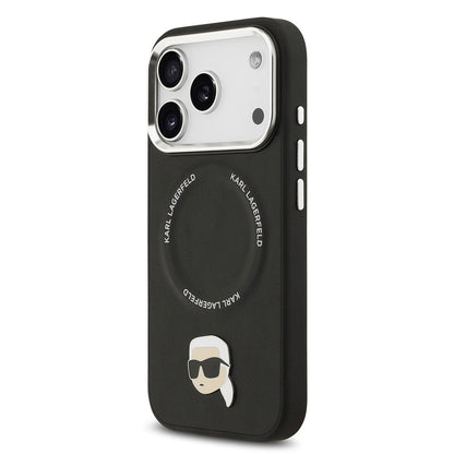 iPhone 17 Pro Max Kılıf Karl Lagerfeld Orijinal Lisanslı M-safe Şarj Özellikli Metal Kamera ve Buton Tasarımlı Karl PU Deri Kılıf