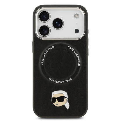 iPhone 17 Pro Max Kılıf Karl Lagerfeld Orijinal Lisanslı M-safe Şarj Özellikli Metal Kamera ve Buton Tasarımlı Karl PU Deri Kılıf