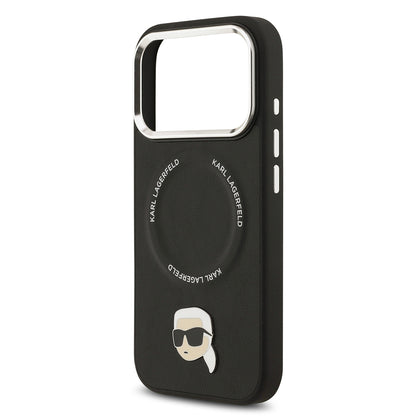 iPhone 17 Pro Max Kılıf Karl Lagerfeld Orijinal Lisanslı M-safe Şarj Özellikli Metal Kamera ve Buton Tasarımlı Karl PU Deri Kılıf