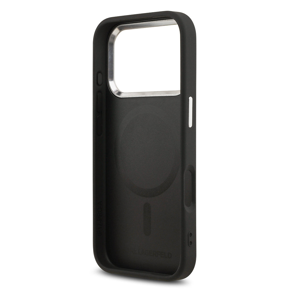 iPhone 17 Pro Max Kılıf Karl Lagerfeld Orijinal Lisanslı M-safe Şarj Özellikli Metal Kamera ve Buton Tasarımlı Karl PU Deri Kılıf