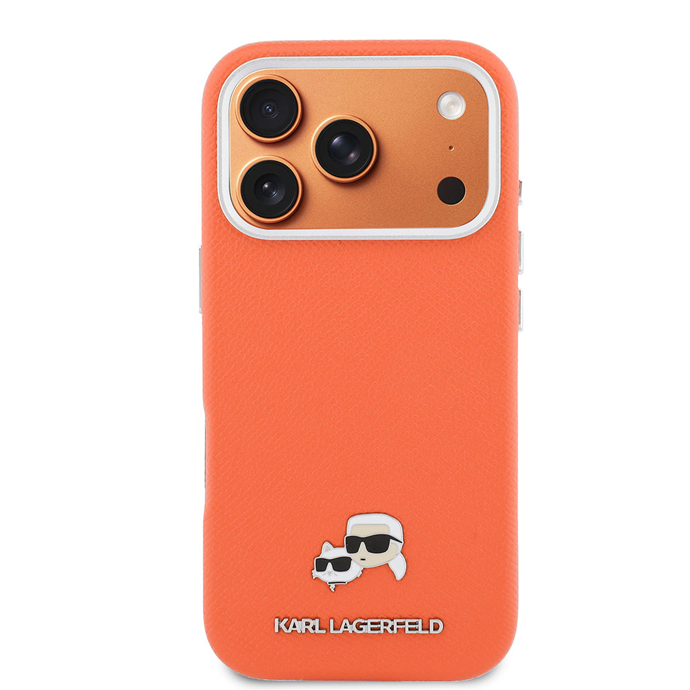 iPhone 17 Pro Max Kılıf Karl Lagerfeld Orijinal Lisanslı M-safe Şarj Özellikli Metal Kamera ve Buton Tasarımlı K&C Head Logolu PU Deri Kılıf