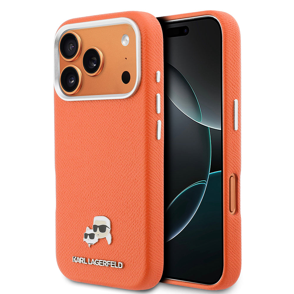 iPhone 17 Pro Max Kılıf Karl Lagerfeld Orijinal Lisanslı M-safe Şarj Özellikli Metal Kamera ve Buton Tasarımlı K&C Head Logolu PU Deri Kılıf