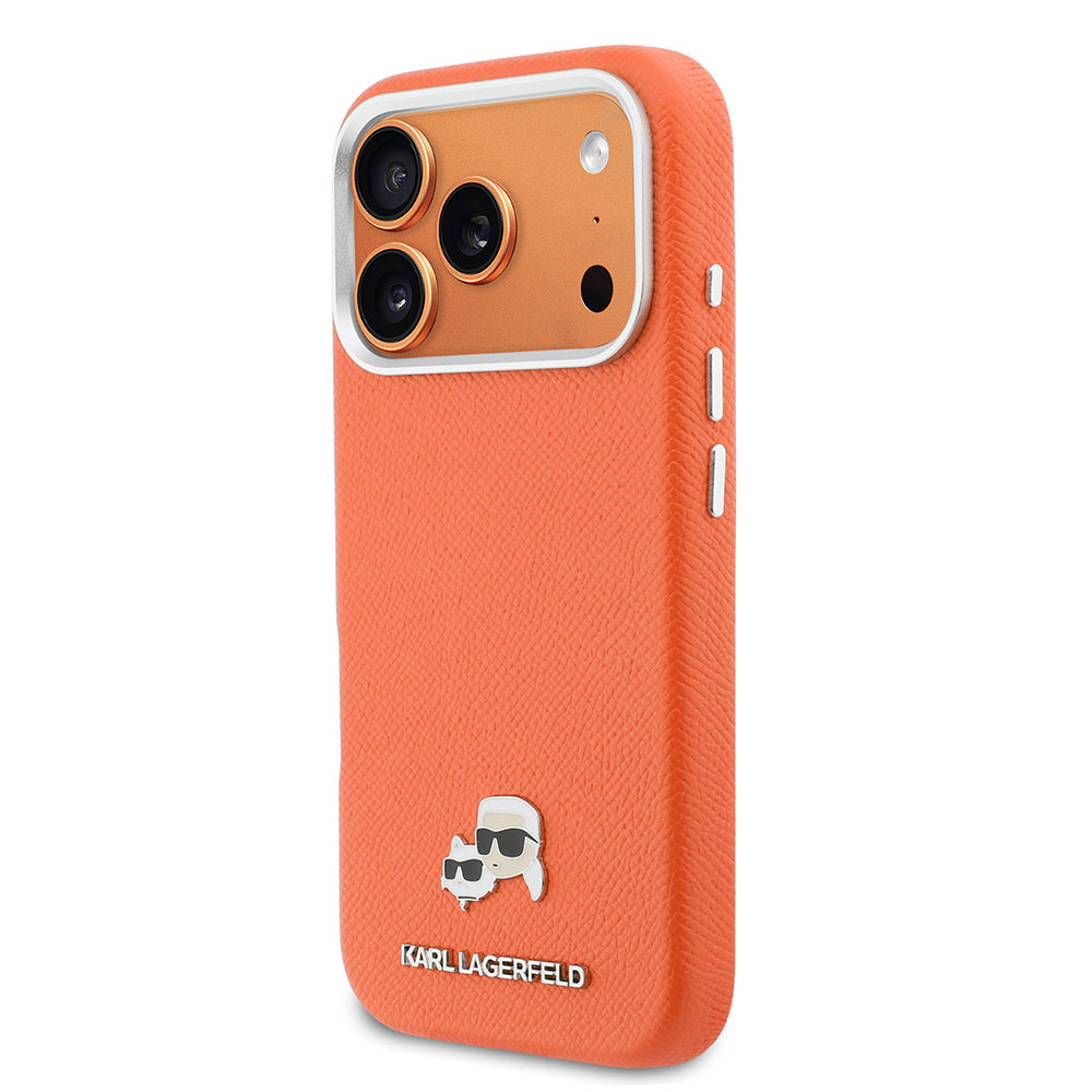 iPhone 17 Pro Max Kılıf Karl Lagerfeld Orijinal Lisanslı M-safe Şarj Özellikli Metal Kamera ve Buton Tasarımlı K&C Head Logolu PU Deri Kılıf