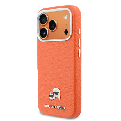iPhone 17 Pro Max Kılıf Karl Lagerfeld Orijinal Lisanslı M-safe Şarj Özellikli Metal Kamera ve Buton Tasarımlı K&C Head Logolu PU Deri Kılıf