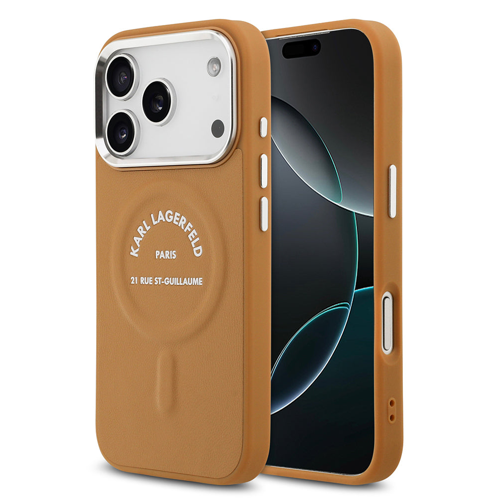 iPhone 17 Pro Max Kılıf Karl Lagerfeld Orijinal Lisanslı M-safe Şarj Özellikli Metal Kamera ve Buton Tasarımlı Paris RSG PU Deri Kılıf