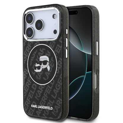 iPhone 17 Pro Max Kılıf Karl Lagerfeld Orijinal Lisanslı Parlayan Simli Karl & Choupette Heads Kılıf