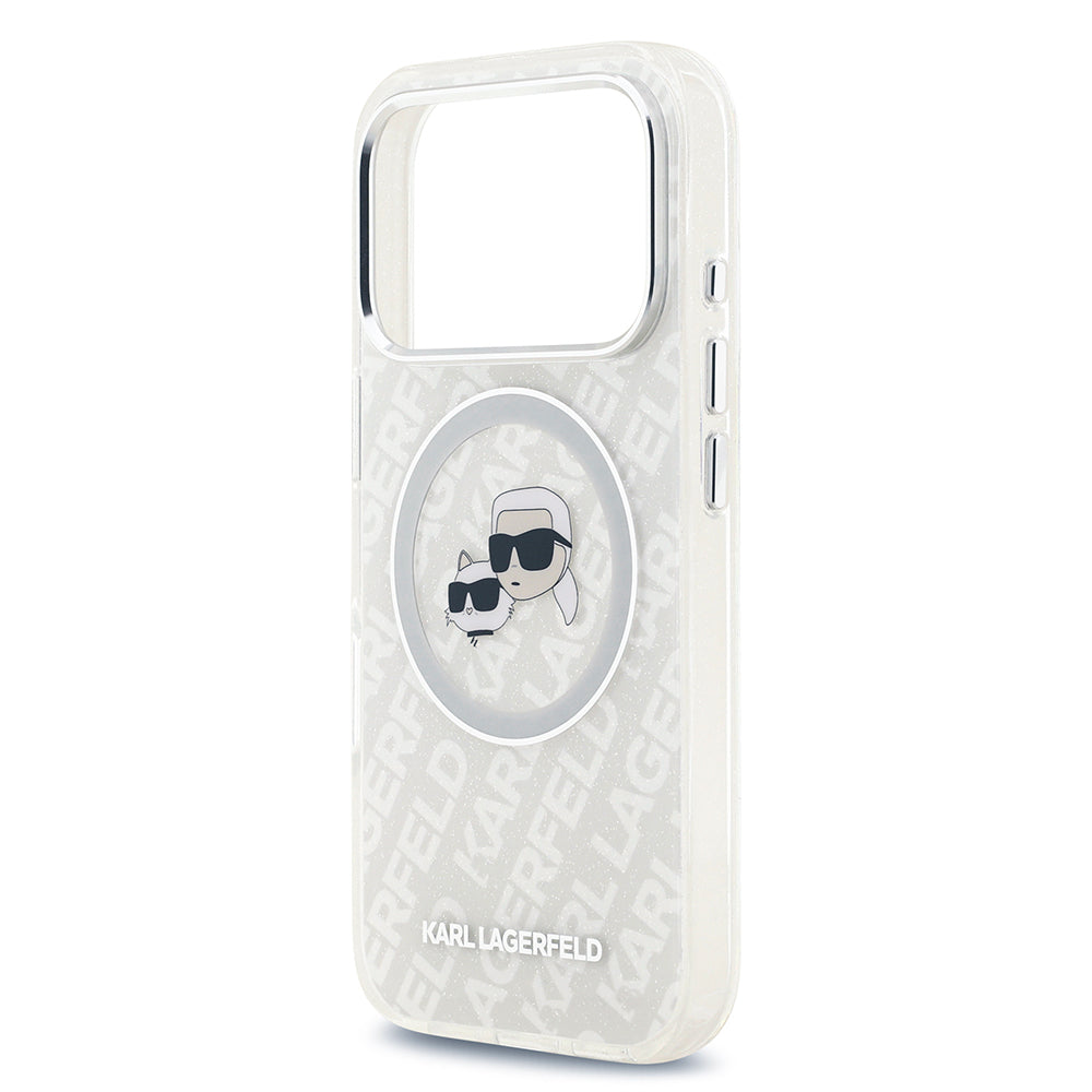 iPhone 17 Pro Max Kılıf Karl Lagerfeld Orijinal Lisanslı Parlayan Simli Karl & Choupette Heads Kılıf