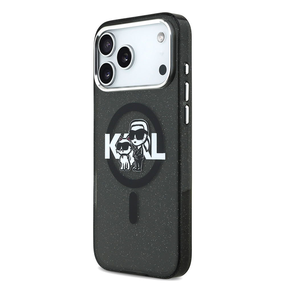 iPhone 17 Pro Max Kılıf Karl Lagerfeld Orijinal Lisanslı Parlayan Simli Karl & Choupette Sketch Logo Kılıf
