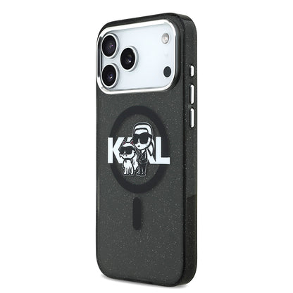 iPhone 17 Pro Max Kılıf Karl Lagerfeld Orijinal Lisanslı Parlayan Simli Karl & Choupette Sketch Logo Kılıf
