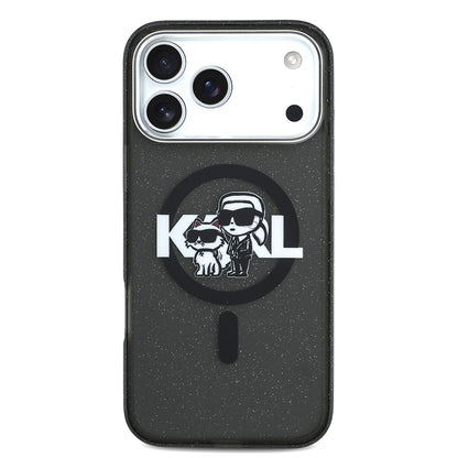 iPhone 17 Pro Max Kılıf Karl Lagerfeld Orijinal Lisanslı Parlayan Simli Karl & Choupette Sketch Logo Kılıf