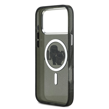 iPhone 17 Pro Max Kılıf Karl Lagerfeld Orijinal Lisanslı Parlayan Simli Karl & Choupette Sketch Logo Kılıf