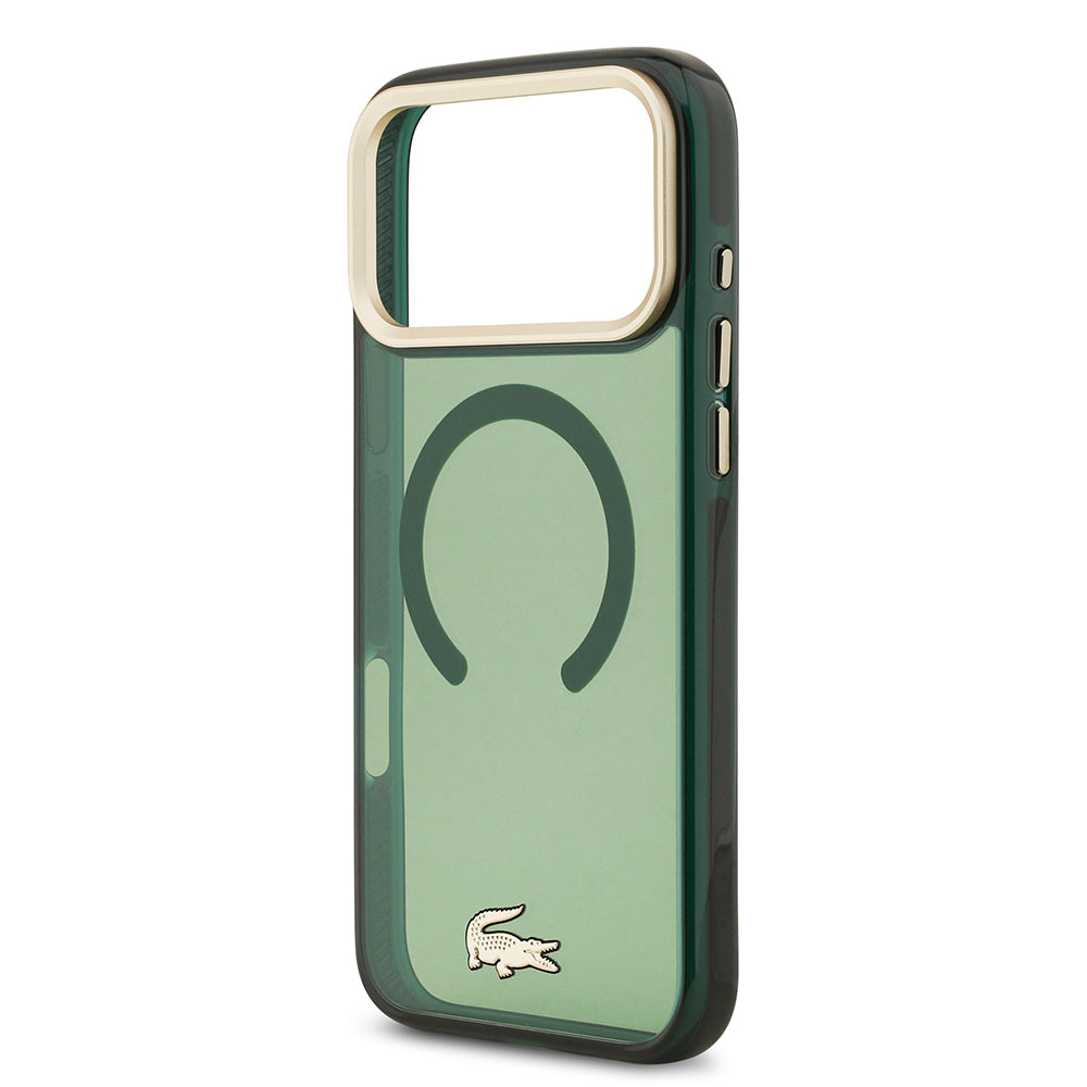 iPhone 17 Pro Max Kılıf Lacoste Orijinal Lisanslı M-safe Şarj Özellikli Gold Timsah Logolu Buzlu Kılıf