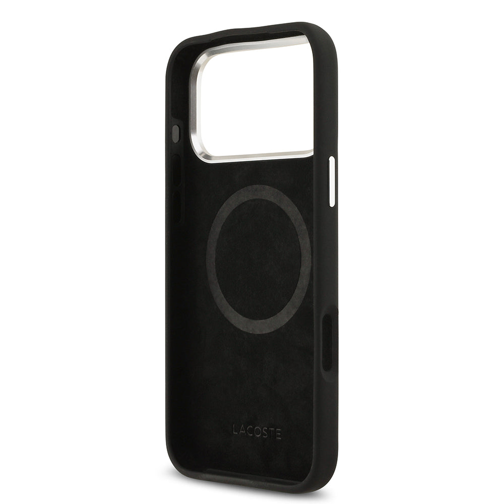iPhone 17 Pro Max Kılıf Lacoste Orijinal Lisanslı M-safe Şarj Özellikli İkonik Logolu Metal Kamera Çerçeveli Silikon Kılıf
