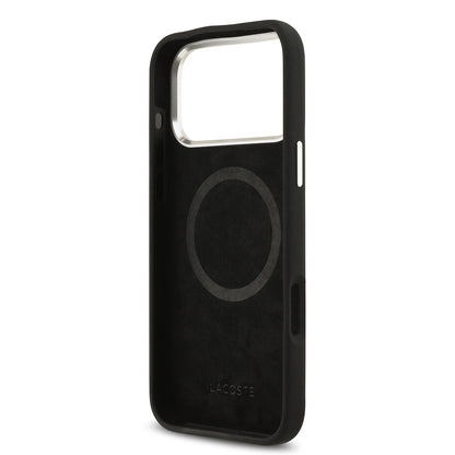 iPhone 17 Pro Max Kılıf Lacoste Orijinal Lisanslı M-safe Şarj Özellikli İkonik Logolu Metal Kamera Çerçeveli Silikon Kılıf
