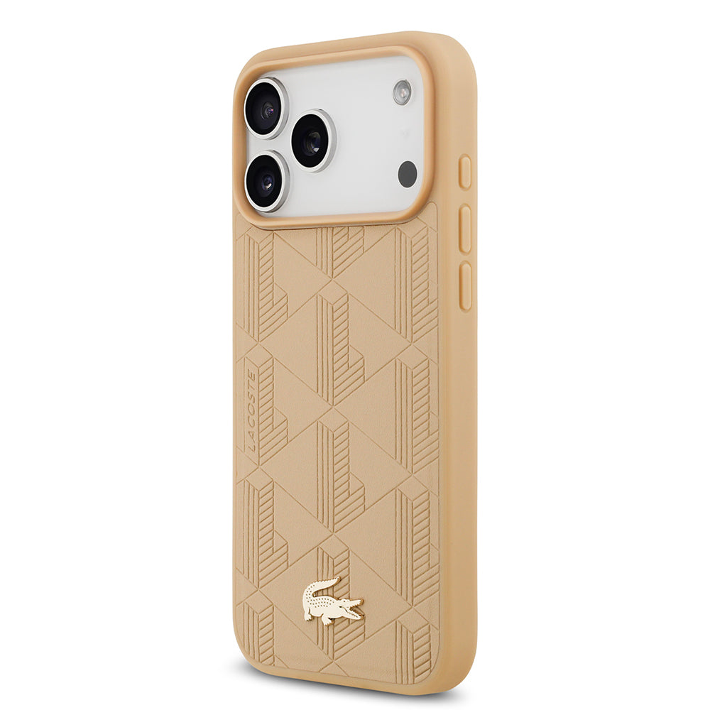 iPhone 17 Pro Max Kılıf Lacoste Orijinal Lisanslı M-safe Şarj Özellikli PU Deri Tasarımlı Karışık Monogram Desenli Kılıf