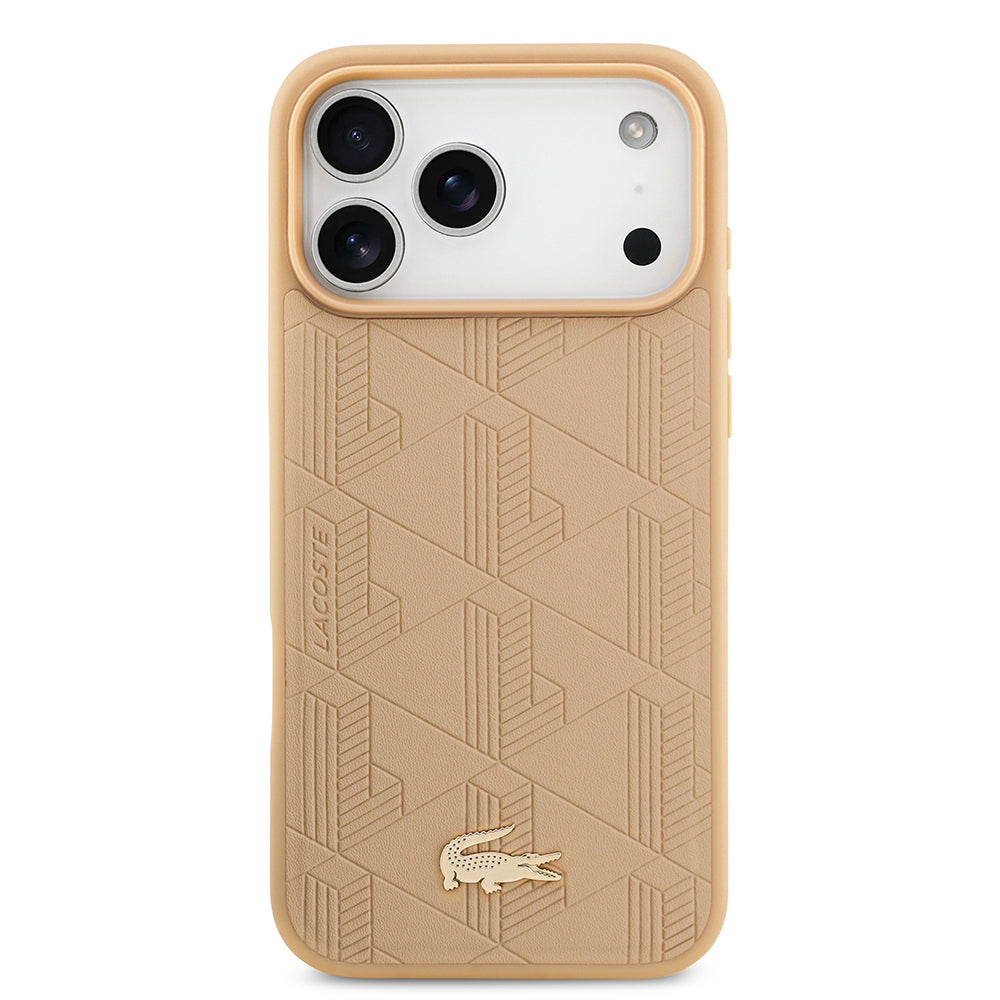 iPhone 17 Pro Max Kılıf Lacoste Orijinal Lisanslı M-safe Şarj Özellikli PU Deri Tasarımlı Karışık Monogram Desenli Kılıf