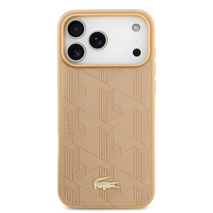 iPhone 17 Pro Max Kılıf Lacoste Orijinal Lisanslı M-safe Şarj Özellikli PU Deri Tasarımlı Karışık Monogram Desenli Kılıf