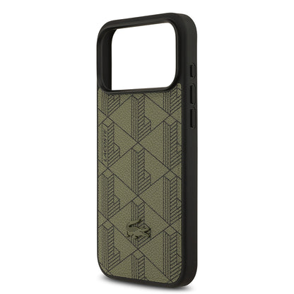 iPhone 17 Pro Max Kılıf Lacoste Orijinal Lisanslı M-safe Şarj Özellikli PU Deri Tasarımlı Kartlıklı Karışık Monogram Desenli Kılıf