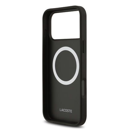 iPhone 17 Pro Max Kılıf Lacoste Orijinal Lisanslı M-safe Şarj Özellikli PU Deri Tasarımlı Kartlıklı Karışık Monogram Desenli Kılıf