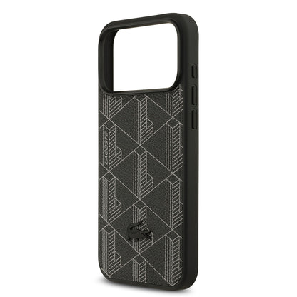 iPhone 17 Pro Max Kılıf Lacoste Orijinal Lisanslı M-safe Şarj Özellikli PU Deri Tasarımlı Kartlıklı Karışık Monogram Desenli Kılıf