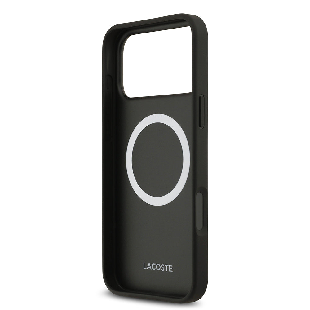 iPhone 17 Pro Max Kılıf Lacoste Orijinal Lisanslı M-safe Şarj Özellikli PU Deri Tasarımlı Kartlıklı Karışık Monogram Desenli Kılıf