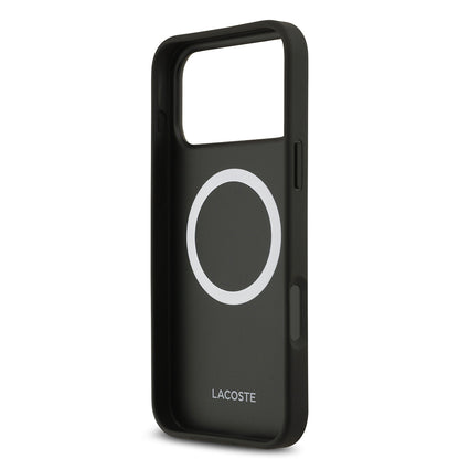 iPhone 17 Pro Max Kılıf Lacoste Orijinal Lisanslı M-safe Şarj Özellikli PU Deri Tasarımlı Kartlıklı Karışık Monogram Desenli Kılıf