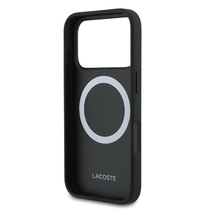iPhone 17 Pro Max Kılıf Lacoste Orijinal Lisanslı M-safe Şarj Özellikli PU Deri Tasarımlı Kartlıklı Karışık Monogram Desenli Kılıf