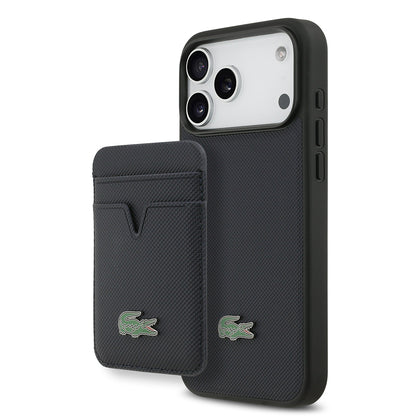 iPhone 17 Pro Max Kılıf Lacoste Orijinal Lisanslı M-safe Şarj Özellikli PU Pike Desenli Metal Logolu Kartlıklı Kılıf