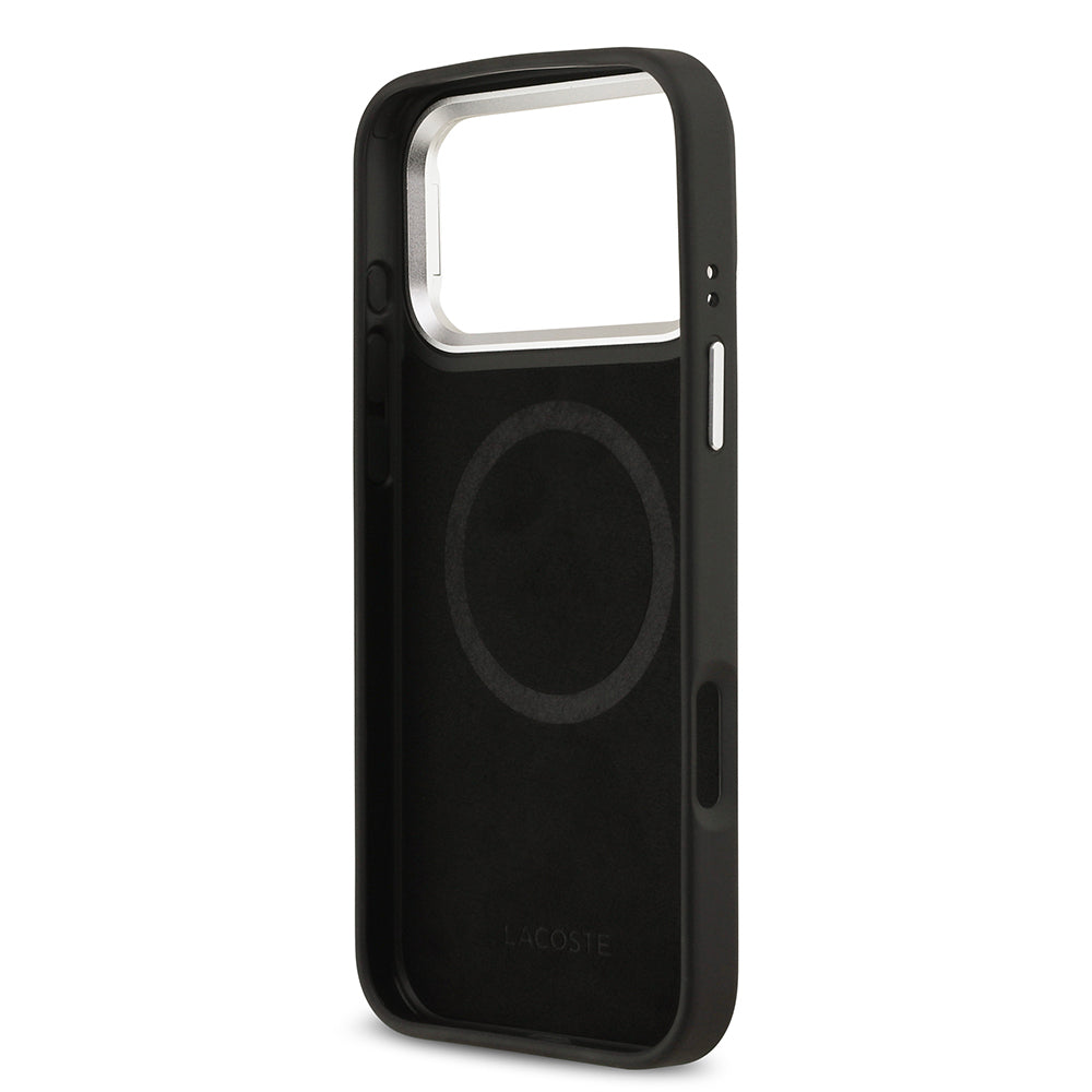 iPhone 17 Pro Max Kılıf Lacoste Orijinal Lisanslı M-safe Şarj Özellikli PU Pike Desenli Standlı Metal Logolu Kılıf