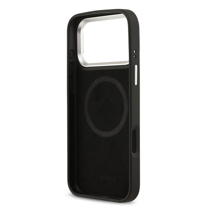 iPhone 17 Pro Max Kılıf Lacoste Orijinal Lisanslı M-safe Şarj Özellikli PU Pike Desenli Standlı Metal Logolu Kılıf