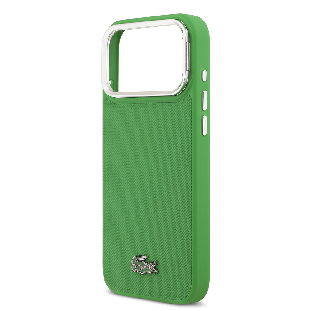 iPhone 17 Pro Max Kılıf Lacoste Orijinal Lisanslı M-safe Şarj Özellikli PU Pike Desenli Standlı Metal Logolu Kılıf