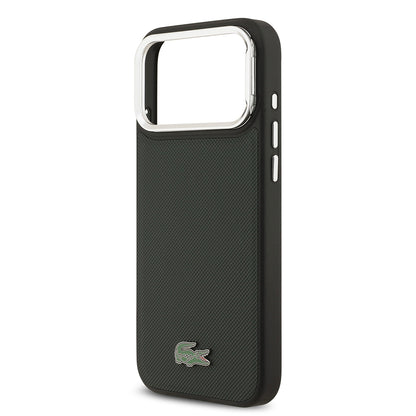 iPhone 17 Pro Max Kılıf Lacoste Orijinal Lisanslı M-safe Şarj Özellikli PU Pike Desenli Standlı Metal Logolu Kılıf