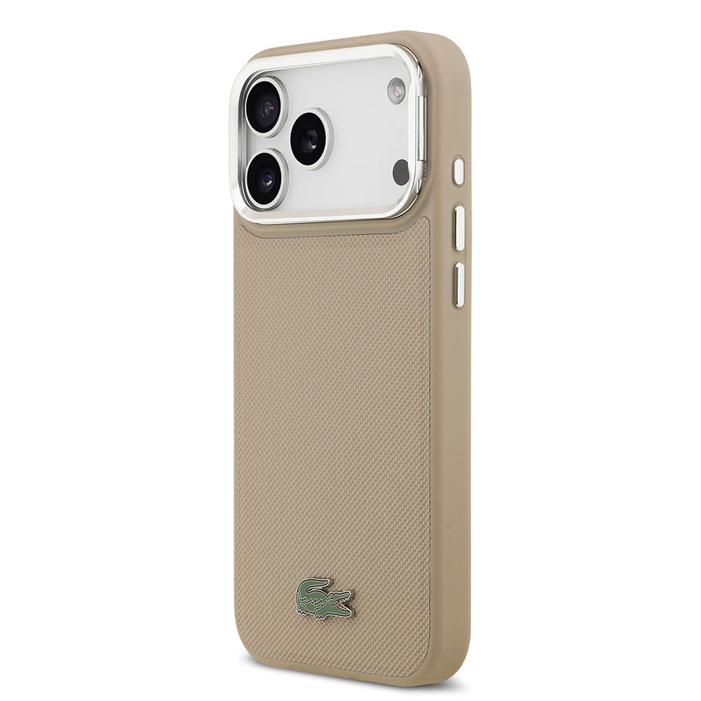 iPhone 17 Pro Max Kılıf Lacoste Orijinal Lisanslı M-safe Şarj Özellikli PU Pike Desenli Standlı Metal Logolu Kılıf