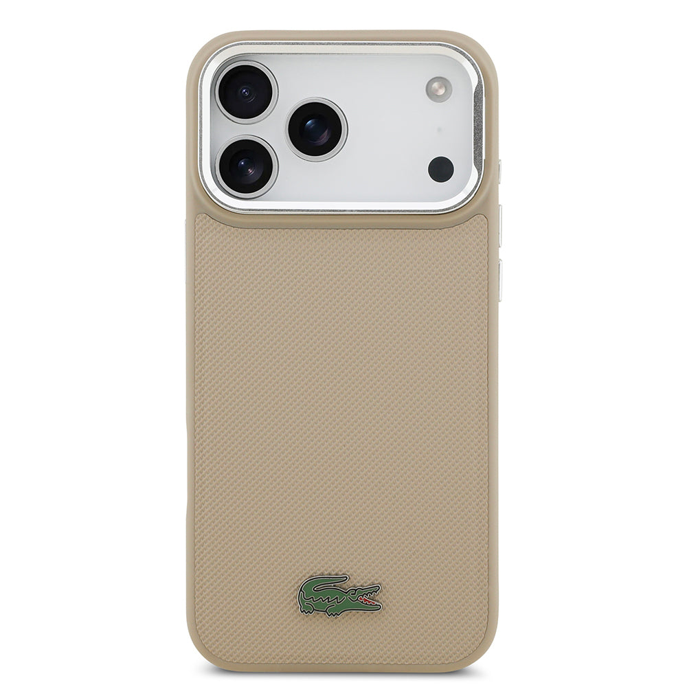 iPhone 17 Pro Max Kılıf Lacoste Orijinal Lisanslı M-safe Şarj Özellikli PU Pike Desenli Standlı Metal Logolu Kılıf