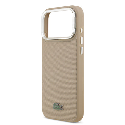 iPhone 17 Pro Max Kılıf Lacoste Orijinal Lisanslı M-safe Şarj Özellikli PU Pike Desenli Standlı Metal Logolu Kılıf