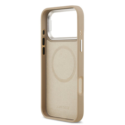 iPhone 17 Pro Max Kılıf Lacoste Orijinal Lisanslı M-safe Şarj Özellikli PU Pike Desenli Standlı Metal Logolu Kılıf