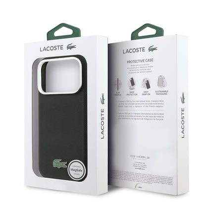 iPhone 17 Pro Max Kılıf Lacoste Orijinal Lisanslı M-Safe Şarj Özellikli PVC Pike Desenli Arka Yüzey İkonik Timsah Dokuma Logolu Kılıf